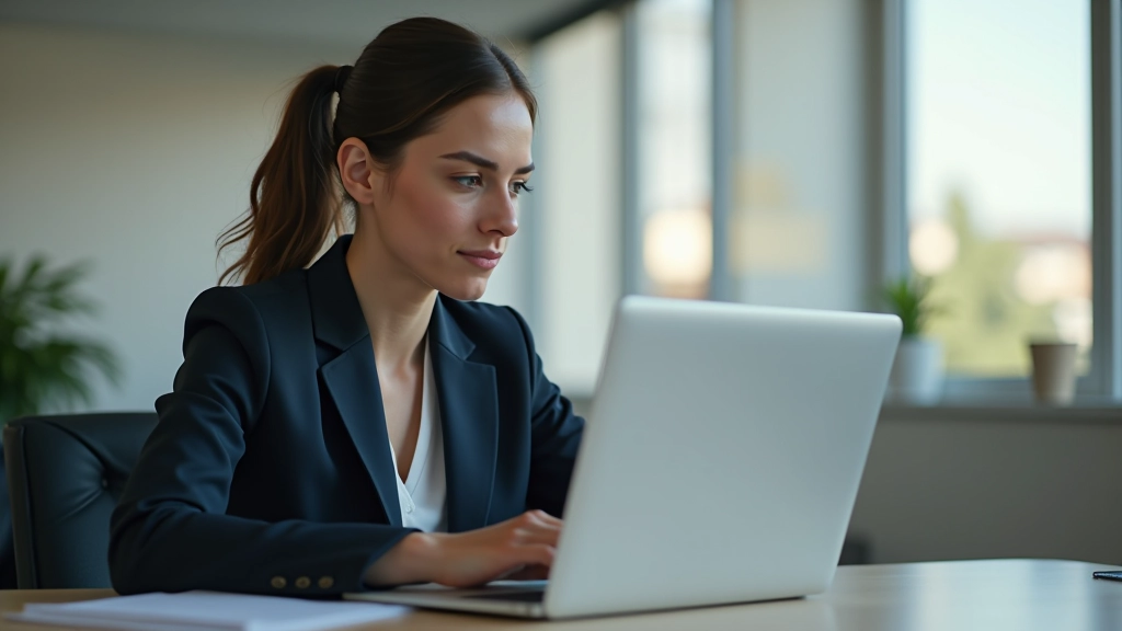 Jornalista trabalhando com ferramenta de revisão de estilo em laptop, mostrando sugestões de melhoria em tempo real